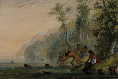 Mujeres indias: nadando de Alfred Jacob Miller