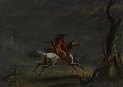 Indios en una tormenta: escena nocturna de Alfred Jacob Miller