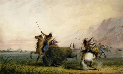Matanza de un búfalo con lanza de Alfred Jacob Miller