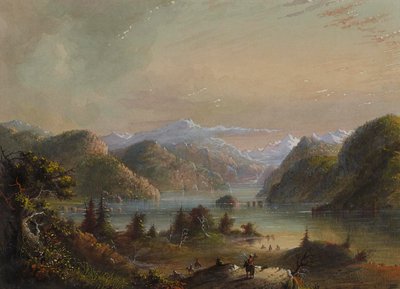 Paisaje lacustre con el río y la montaña de Alfred Jacob Miller