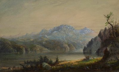 Paisaje de lago y montaña de Alfred Jacob Miller