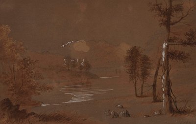Vista de lago y montaña de Alfred Jacob Miller