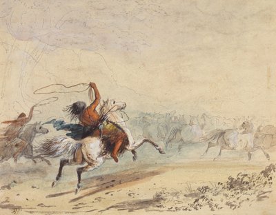 Lazar caballos salvajes, c.1837 (lápiz, pluma, tinta, acuarela y gouache sobre papel) de Alfred Jacob Miller