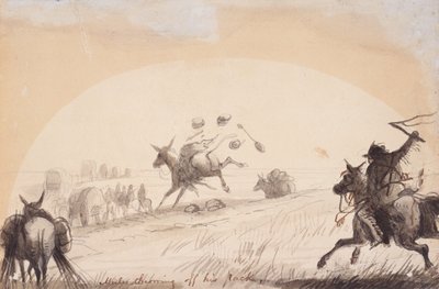 Mule Throwing Off His Pack, c.1837 (lápiz, pluma y tinta, y aguada sobre papel) de Alfred Jacob Miller