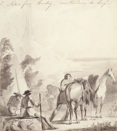 Regreso de la caza, c.1837 (óleo sobre cartón) de Alfred Jacob Miller