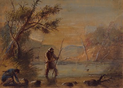 Colocando trampas para castor, c.1837 (lápiz, acuarela y gouache sobre papel) de Alfred Jacob Miller