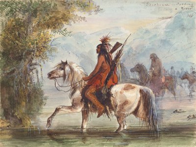 Shoshone Camp Fording a River, c.1837 (acuarela sobre papel) de Alfred Jacob Miller
