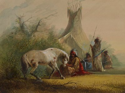 Indio shoshone y su caballo mascota de Alfred Jacob Miller