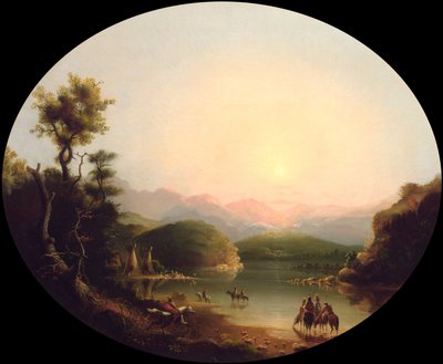 Indios Shoshone en un Lago de Montaña (Lago Fremont) de Alfred Jacob Miller