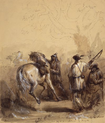Sir W.D.S., Antoine and Auguste or Preparing for a Buffalo Hunt, c.1837 (pluma y tinta, aguada y gouache sobre papel) de Alfred Jacob Miller