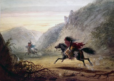 Un indio de la tribu Snake persigue a un ladrón de caballos «Crow» de Alfred Jacob Miller