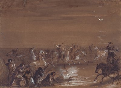 Stampede by the Blackfeet, c.1837 (tinta, aguada y gouache sobre papel oscuro) de Alfred Jacob Miller