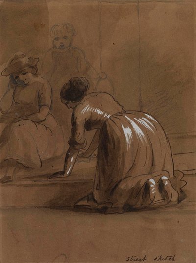 Boceto callejero. Escaleras de lavado de Alfred Jacob Miller