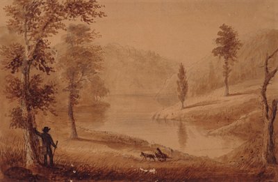 El lago de los cisnes, c.1837 (acuarela sobre papel) de Alfred Jacob Miller