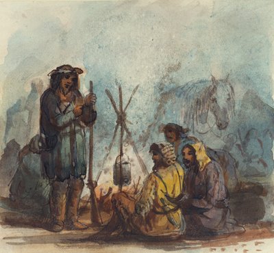 Trappers, c.1837 (pluma y tinta, acuarela y gouache sobre papel) de Alfred Jacob Miller