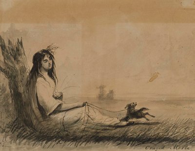 Mujeres reclinadas con perro con correa (de Laurence Sterne, "Viaje sentimental", 1768) de Alfred Jacob Miller