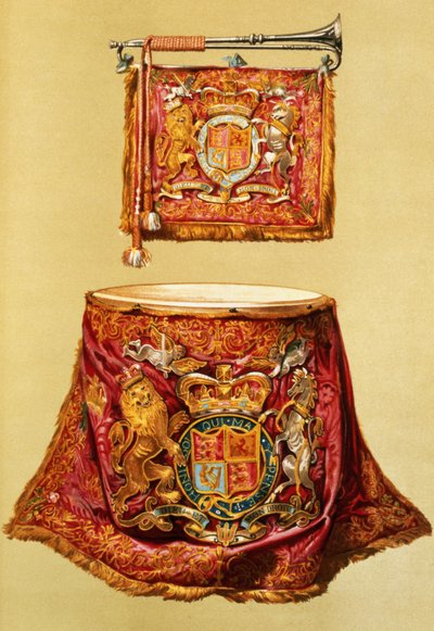 Trompeta estatal, probablemente de Jorge III, y tamboril, con adornos de estado, de 