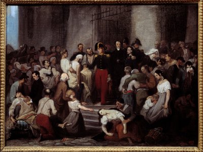 El Duque de Orleans visitando a los enfermos del hotel dieu durante la epidemia de cólera de Alfred Johannot