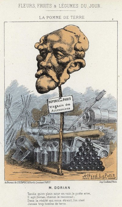 La Patata: caricatura sobre Dorian - ilustración del 20/01/1871 en “Flores, Frutas y Verduras del Día” de Alfred Le Petit