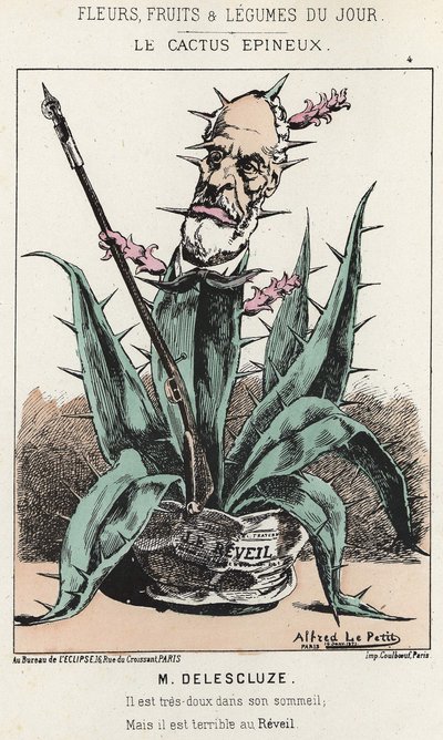El Cactus Espinoso: Caricatura sobre Louis Charles Delescluze (1809 - 1871) - il. del 16/01/1871 en “Flores, Frutas y Verduras del Día” de Alfred Le Petit