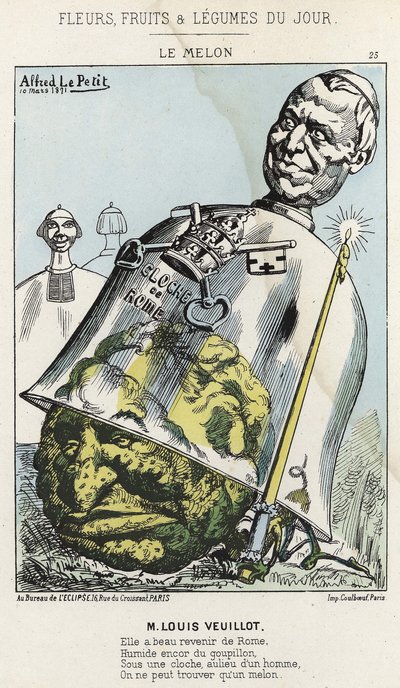 Le Melon: caricatura sobre Louis Veuillot - ill. del 10/03/1871 en "Flores, Frutas y Verduras del Día" de Alfred Le Petit