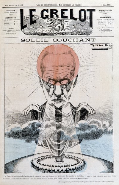 Soleil couchant: Victor Hugo - por Alfred Le Pepetit, en “Le Grelot” del 11/03/1883 de Alfred Le Petit