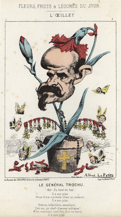 El clavel: Caricatura del General Louis Jules Trochu (1815 - 1896) - il. del 11/01/1871 en “Flores, Frutas y Verduras del Día” de Alfred Le Petit
