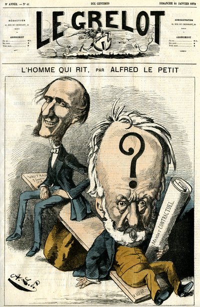 Victor Hugo y El hombre que ríe. Caricatura de Alfred Le Petit