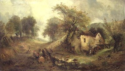 Niños en un camino junto a un molino de Alfred Montague