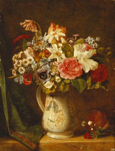 Rosas, narcisos y otras flores en un jarrón de Alfred Morgan