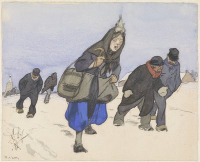 Refugiados de guerra en la nieve de Alfred Ost