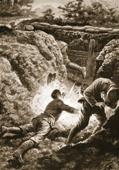 El soldado Harris lanzándose sobre una bomba para salvar a un camarada de Alfred Pearse