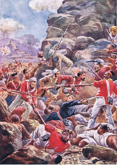 El asedio de Delhi: Asalto a la brecha, ilustración de British Battles on Land and Sea, 1915 de Alfred Pearse
