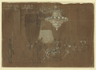 Servicio fúnebre por el Coronel Ellsworth en el Salón Este de la Casa Blanca Resumen/medio de Alfred R. Waud