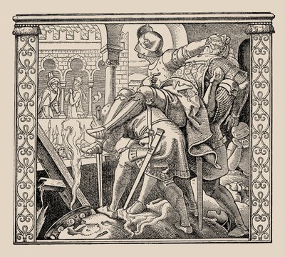 Die Nibelungen. Cómo se presenta el cadáver de Rudiger a Krimhild de Alfred Rethel