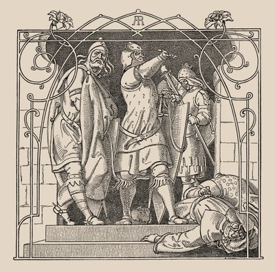 Los Nibelungos. Cómo arrojaron a los muertos fuera del salón, 1840-1841 de Alfred Rethel