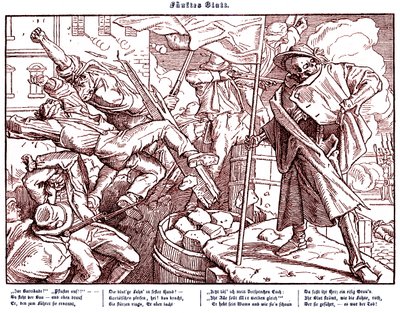 Totentanz 1848: La muerte lidera a los ciudadanos revolucionarios de Alfred Rethel