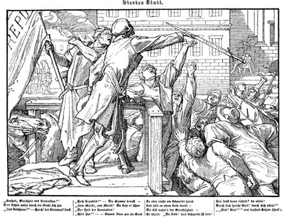 Totentanz 1848: La muerte ofrece la espada de la Justicia de Alfred Rethel