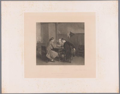 Interior con tres hombres fumadores en una mesa Les Bons Amis (título sobre el objeto) de Alfred Revel