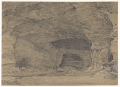 Dos figuras caminan dentro de una gran cueva de Alfred Robaut