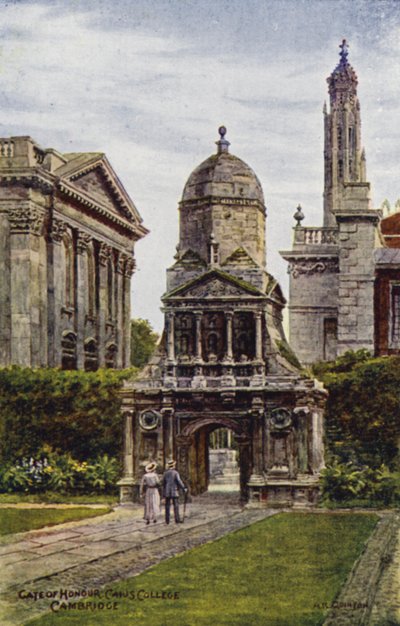 Cambridge: Puerta de honor, Caius College (litografia en color) de Alfred Robert Quinton