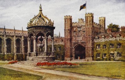 Cambridge: The Great Court, Trinity College (litografia en color) de Alfred Robert Quinton