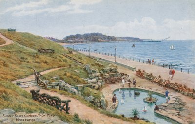 Pendientes soleados y estanque de modelos de yates, Morecambe de Alfred Robert Quinton