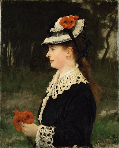 Mujer con amapolas rojas (óleo sobre lienzo) de Alfred Roll