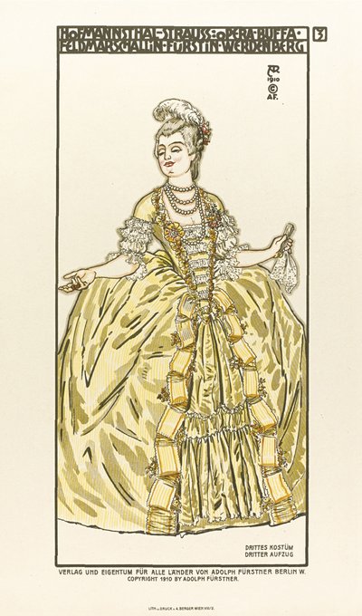 Diseño de vestuario para la ópera Der Rosenkavalier de Richard Strauss, 1910 de Alfred Roller