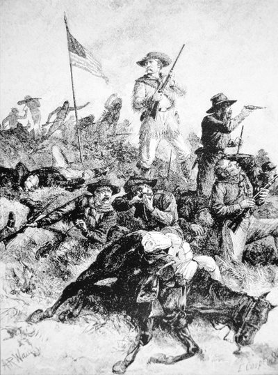 Ilustración de la Batalla de Little Bighorn, 25 de junio de Alfred Rudolph (after) Waud