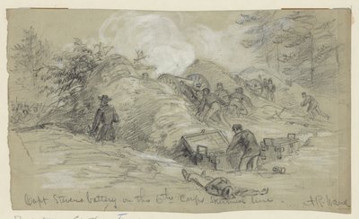 Batería del Capitán Stevens en la línea de escaramuza del 6º Cuerpo de Alfred Rudolph Waud