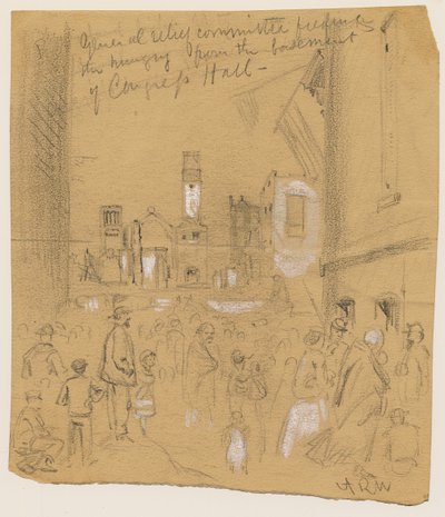 Comité de Ayuda General alimentando a los hambrientos desde el sótano de Congress Hall durante el incendio de Chicago de 1871 de Alfred Rudolph Waud