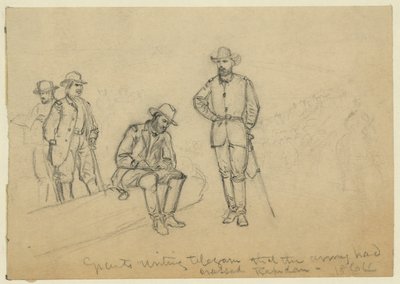 Grant escribiendo un telegrama de que el ejército había cruzado el Rapidan de Alfred Rudolph Waud