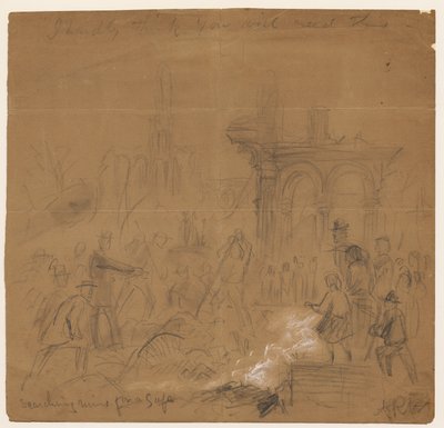 Buscando una caja fuerte entre las ruinas después del incendio de Chicago de 1871 de Alfred Rudolph Waud